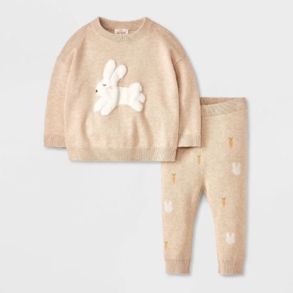 Baby Bunny and Carrot Printed Sweater Top & Bottom Set - Cat & Jack™ Beige